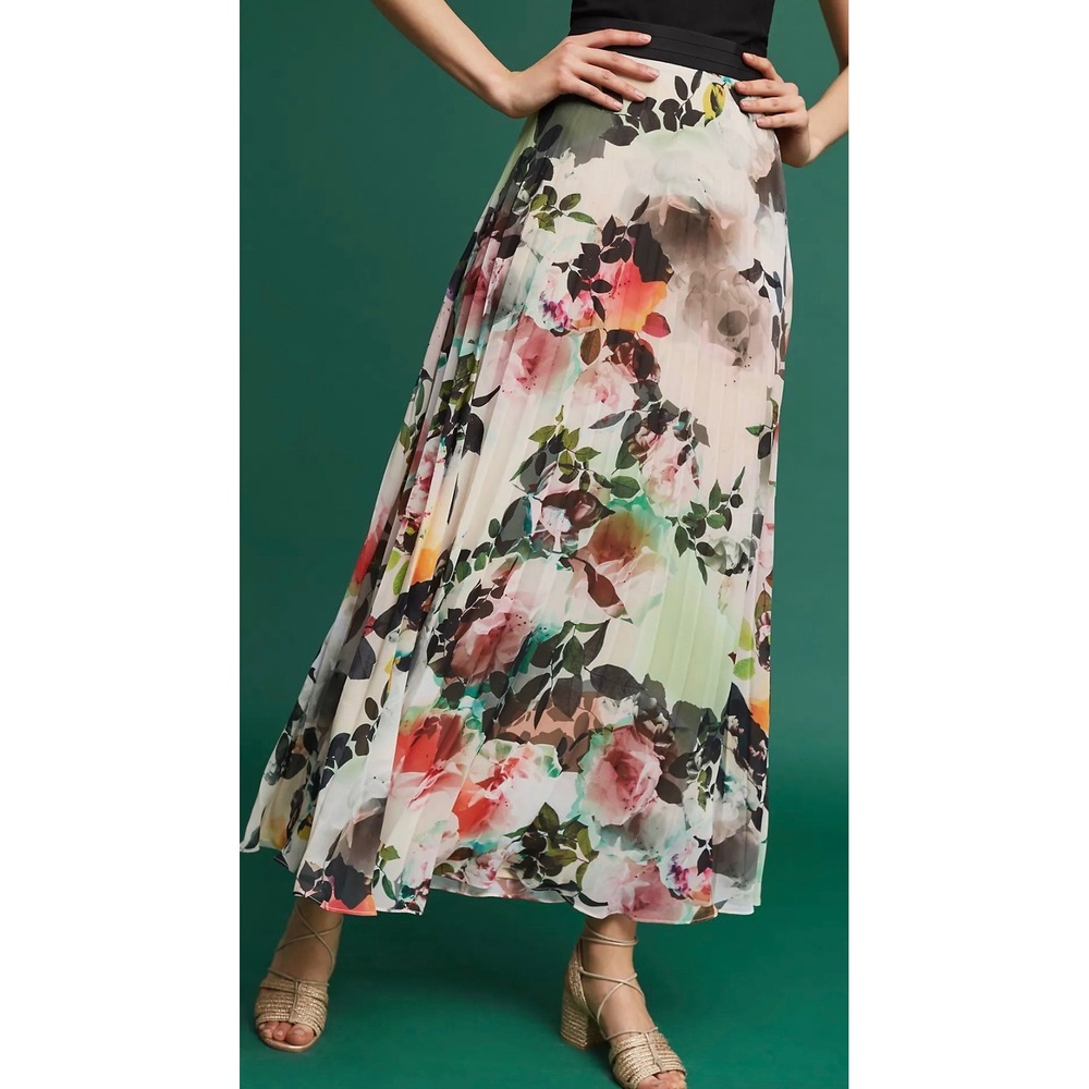 Presley Skye sz M Crinkled Watercolor Floral Print Maxi Dress Feminine Whimsical